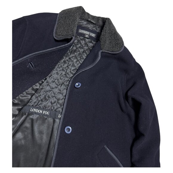 LONDON FOG Designer WOOL Sherpa Fleece  Blue Winter Parka Coat Womens 10 Petite - Picture 7 of 7